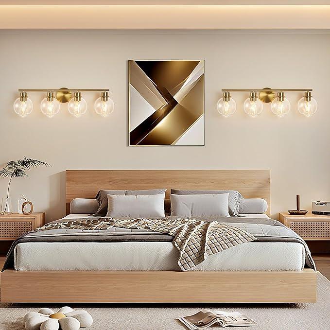 Bathroom Vanity Light, 29.5 Inch Modern Wall Sconce with Clear Glass Shade, 4-Light Gold Over Mirror Vanity Lighting for Bathroom