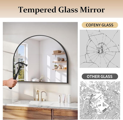 COFENY Arched Mirror, 28’’x24’’ Wide Black Arch Mirrors for Bathroom Sink, Bathroom Vanity Mirror with Metal Frame, Modern Wall Mounted Mirror for Bedroom Living Room Mantle Entryway