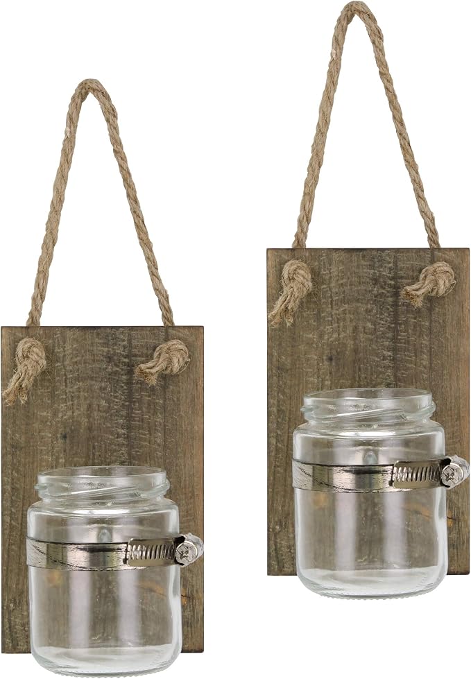 Stonebriar Natural Wall Sconce Set with Hanging Loop, Brown, 2 Count