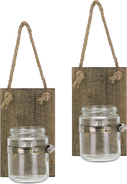 Stonebriar Natural Wall Sconce Set with Hanging Loop, Brown, 2 Count