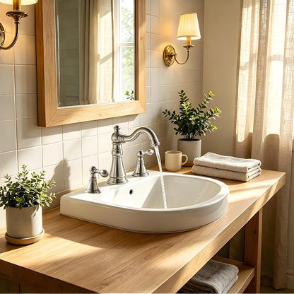 8 Inch Two-Handle Widespread Bathroom Faucet with Pop up Drain, Brushed Nickel Bathroom Sink Faucet 3 Hole,High Arc Swivel Spout Lavatory Faucet,F-8805-BN
