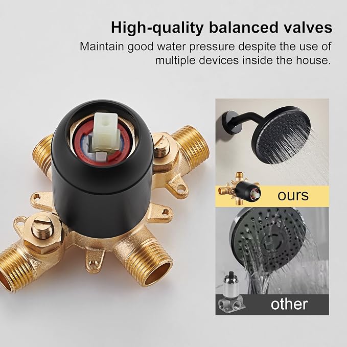Black Tub Shower Faucet Set - 6 Inch Black Shower Head and Handle Set, High Pressure Bathtub Shower Faucet Set with Rain Shower Head and Tub Spout Single-Spray, Pressure Balancing Valve Included