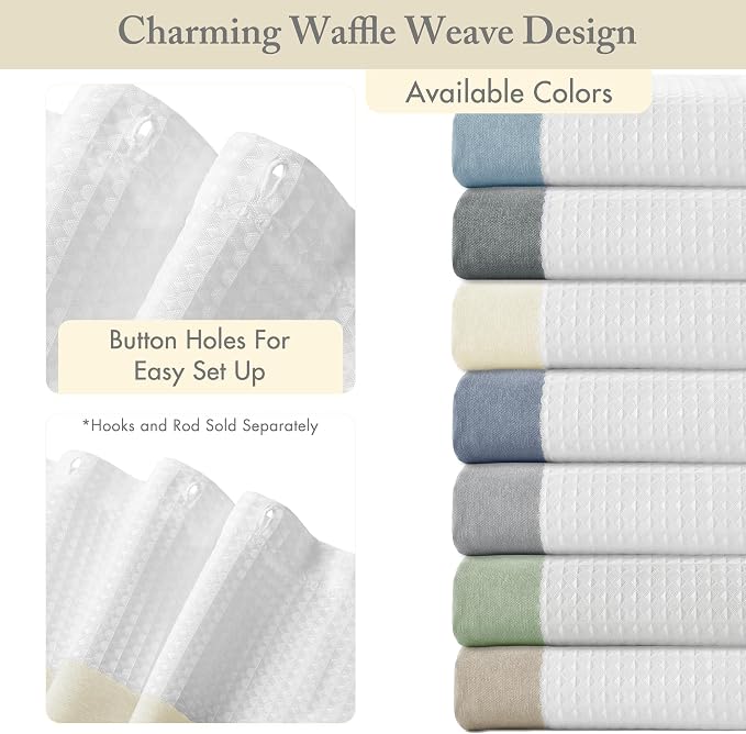 Madison Park Spa Waffle Weave Stall Shower Curtain, 36 x 72, Cream | Striped, Pieced Fabric Design, 3M Scotchgard Moisture Management, Hotel Quality, Modern, for Bathroom, OEKO-TEX Certified