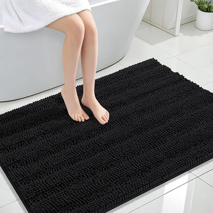 OLANLY Thick Large Bathroom Rugs 44x32, Soft Chenille Bath Rugs, Black | Absorbent Striped, Rubber Backing, Machine Wash Dry, Bath Mats for Bathroom Floor, Tub and Shower, Home Decor Accessories