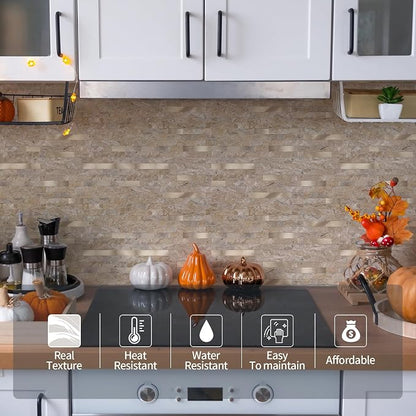 Yipscazo 10 Sheets Peel and Stick Stone Metal Tile Backsplash, Stick on Tiles for Backsplash Kitchen, Bathroom, Laundry Room, Camper, Fireplace (12'' X 12'', Rustic Stone)
