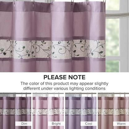 Madison Park Serene Flora Fabric Shower Curtain, Embroidered Transitional Shower Curtains for Bathroom, 72" W x 72" L, Purple (Pack of 4)