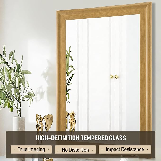 Natural Wall Mirror for Bathroom,Rectangle 24 x 36 inch Vanity Mirrors | Hanging Mirror with Wood Grain Frame for Living Room,Bedroom,Entryway
