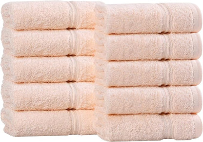 Superior Egyptian Cotton 10-Piece Face Towel Set , Small Towels For Facial, Spa, Quick Dry, Absorbent Towels, Bathroom Accessories, Guest Bath, Home Essentials, Washcloth, Airbnb, Peach