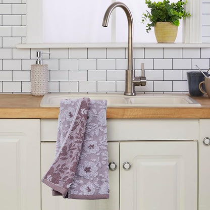 SKL Home Floral Hand Towel Set-2pc, 100% Cotton Jacquard, Lavender | Soft, absorbent & reversible. Great for use in the bathroom, kitchen, or bar & gifting.