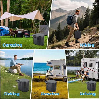 Portable Toilet for Adults, Foldable Plastic Toilet, with Lid and Paper Holder Travel Porta Potty for Adults Camping, Hiking, RV, Fishing, Beach, Road Trip, Truck, Hunting (Black)