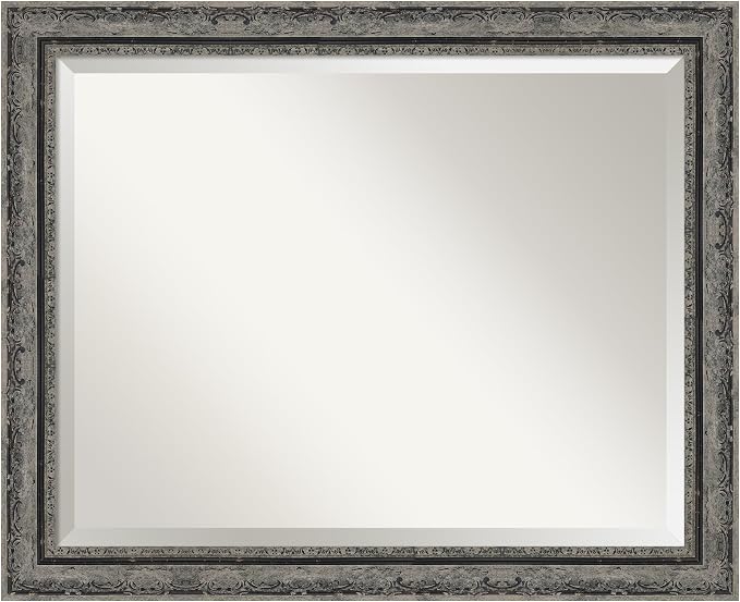 Amanti Art Black Bathroom Mirror for Over Sink, 26x32 Filigree Matte Black Rectangle Vanity Mirror, Large Traditional Frame, Hangs Horizonally and Vertically, Bathroom Wall Decor, Beveled Edge