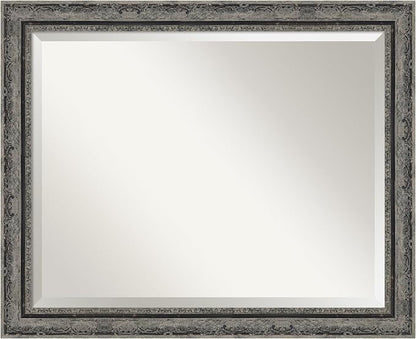 Amanti Art Black Bathroom Mirror for Over Sink, 26x32 Filigree Matte Black Rectangle Vanity Mirror, Large Traditional Frame, Hangs Horizonally and Vertically, Bathroom Wall Decor, Beveled Edge