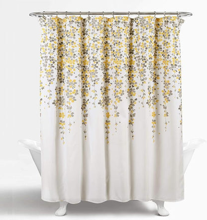 Lush Decor Weeping Flower Shower Curtain 72"W x 72"L Yellow & Gray - Fabric Shower Curtains for Bathroom - Floral Bathroom Curtain - Cottage Core Decor