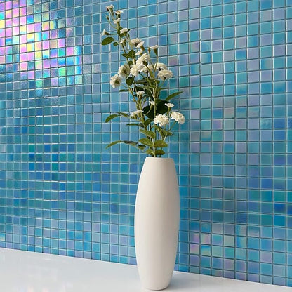 DICOFUN 2 Blue Rainbow Peel and Stick Backsplash, 6.6" x 6.6" Glass Mosaic Tile for Kitchen and Bathroom
