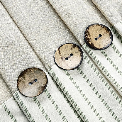 DOSLY IDÉES Farmhouse Shower Curtain, Beige and Green Stripe, Button Curtain, Linen and Cotton Blend Fabric, Rustic Charm Country Chic Style, 72x72 in