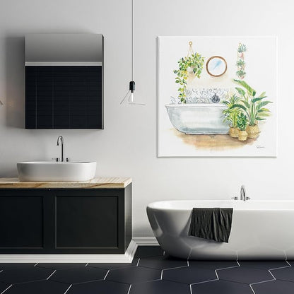 Stupell Industries Serene Bathroom Interior with Greenery Plants Painting | Stupell Industries | 36 x 36 Inches, Easy to Hang and Sturdy, Made in USA, by Sue Schlabach