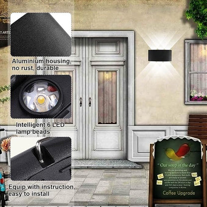 Kawell 6W Waterproof Modern Wall Sconces LED Wall Light Up Down Aluminum Wall Lamp LED Indoor Outdoor for Bathroom Bedroom Living Room Porch Stairs Hotels Garden Pathway, Black 6000K