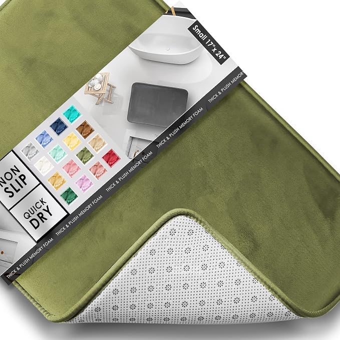 Clara Clark Bathroom Rugs, Velvet Memory Foam Bath Mat, Non-Slip, Machine Washable Bath Rugs - Dries Quickly, Ultra Soft Plush Bath Mats for Bathroom, 17 x 24, Sage Green