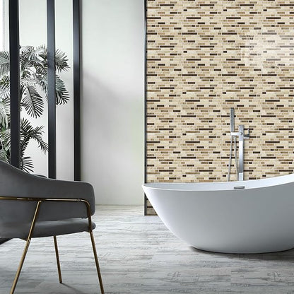 Alwayspon 10 Sheets 12" x12inch Brown Marble Effect Vinyl Tiles, Backsplash, Self-Adhesive Peel and Stick Wall Tile Stickers, Stick on Subway Tiles for Kitchen Bathroom Wall Decor