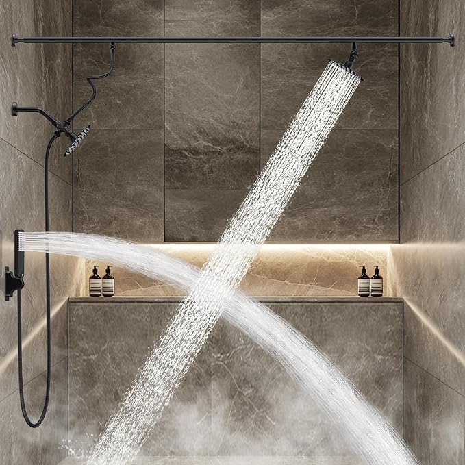 Dual Shower Head for Couples with 6-Mode Diverter, Matte Black | 304 Stainless Steel, Adjustable High Pressure Double Shower Head, Couples Gift, Renter-Friendly, Fits 53"-74" Wide Bathrooms
