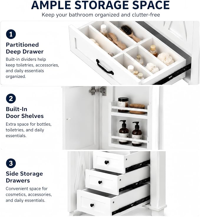 Bellemave 36" Bathroom Vanity with Sink, Bathroom vanities, Grey Bathroom Vanity with Drawers, Sink Cabinet, White, 36"