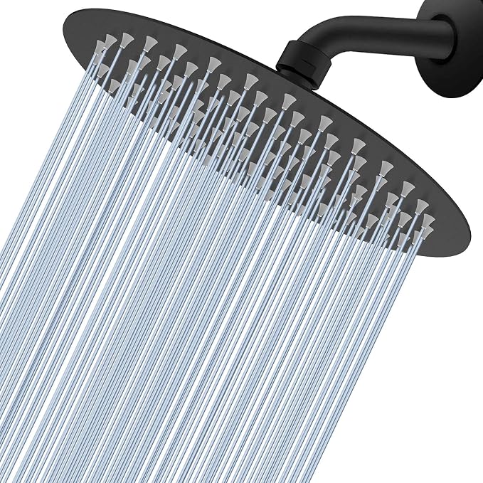 Voolan High Pressure Rain Shower Head - Rainfall Shower head Made of All Metal Stainless Steel - Comfortable Shower Experience Even at Low Water Flow (8 Inch, Black)