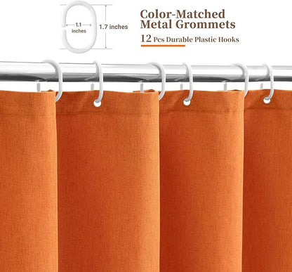 BTTN Burnt Orange Scalloped Shower Curtain, Linen Textured Heavy Duty Fabric Shower Curtain Set with 12 Plastic Hooks, Rustic Modern Farmhouse Waterproof Cloth Shower Curtain for Bathroom, 72x72