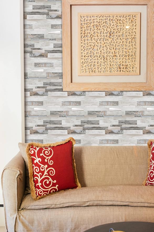 KASARO Peel and Stick Marble Backsplash Tile, 10 Sheets, Collage Marble with Printed Stone Pattern, Self-Adhesive Wall Tile for Kitchen, Bathroom, Fireplace, RV (11.8” x 14”)