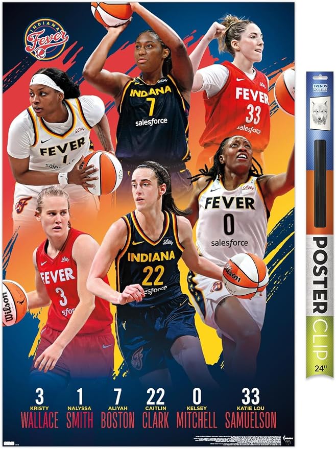 Trends International WNBA Indiana Fever -Team 24 Wall Poster, 34L x 22.4W, Premium Poster & Clip Bundle