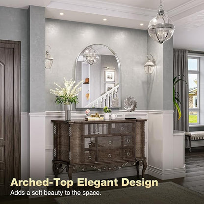 Brightify Arched Mirror 24 x 32 Inch, Silver Arch Mirror for Wall | Metal Frame Silver Bathroom Mirror, Arched Top Bathroom Vanity Mirror for Living Room Bedroom Mantel Entryway Hallways