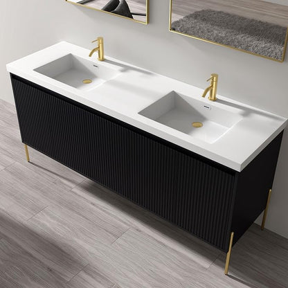 Dowell 73" Bathroom Sink,Double Bowl Vanity Basin,Rectangular Drop-In Bathroom Sink with Overflow,White-000 7322BP