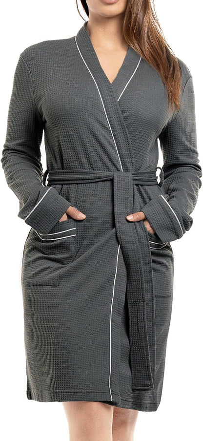 NY Threads Women's Robe Soft Knit Waffle Bathrobe Lightweight Knee-Length Loungewear