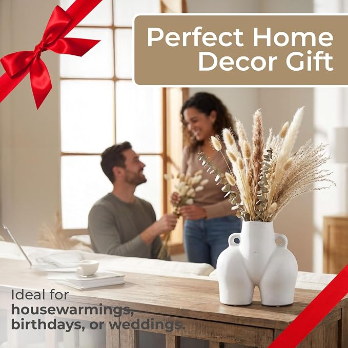 Decorative Half Body Ceramic Vase for Living Room Decor and Home Accents - Perfect for House and Table Decor Displays - Modern Flower Vase for Room, Bedroom, or Office Decor - 8", White
