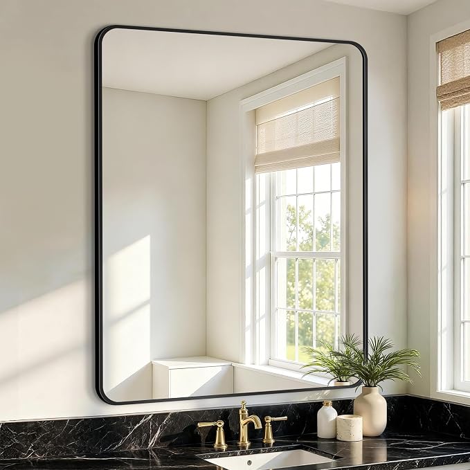 Vanity Bathroom Mirror, 40”x30” Black Bathroom Mirror for Over Sink | HD Tempered Glass, Anti-Rust Frame, Vertical or Horizontal, Wall Mirrors for Bathroom Sink, Living Room, Entryway, Bedroom