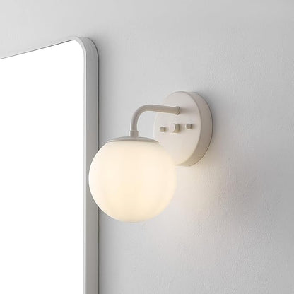 JONATHAN Y 5.75" Almond Modern Globe Wall Sconce Vanity Light for Bathroom, White 1-Light Frosted Glass Shade, Midcentury Parisian Bistro Wall Lamp, LED Bulb Included (JYL3534C)