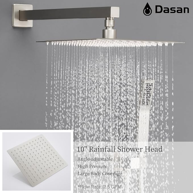 DASAN Tub Shower Faucets Sets Complete Brushed Nickel Bathtub Shower System with Waterfall Tub Spout, Bathtub Faucet Set Tub and Shower Faucet Combo Trim Kit with Valve, DA-SS04BN-S10W