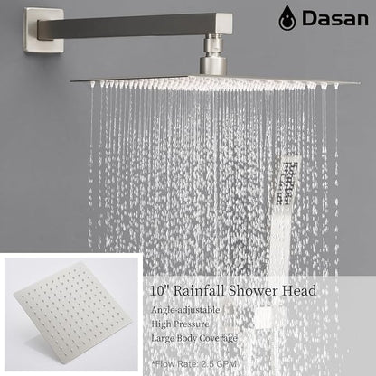 DASAN Tub Shower Faucets Sets Complete Brushed Nickel Bathtub Shower System with Waterfall Tub Spout, Bathtub Faucet Set Tub and Shower Faucet Combo Trim Kit with Valve, DA-SS04BN-S10W