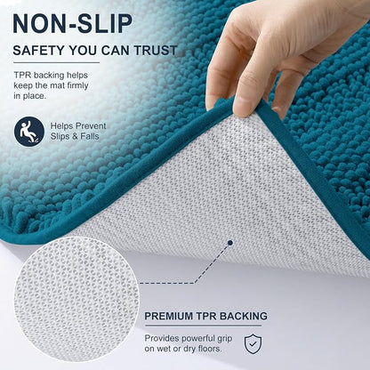 Smiry Thick Chenille Bathroom Runner Rugs 44x24, Bath Mat, Peacock Blue | Quick‑Dry & Machine Washable, Non‑Slip Bath Carpet, Soft Striped Bath Rugs for Tub & Shower, Modern Home Decor Accessories