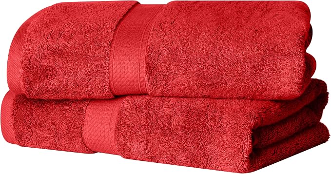 SUPERIOR Egyptian Cotton Plush & Absorbent, Bath Towel Set of 2, Red | Quick Dry, Soft Luxury Towel Set, Bath Essentials for Bathroom, Guest Bath, Spa, 2 Piece Bath, Madeline Towels