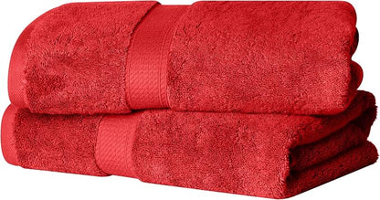SUPERIOR Egyptian Cotton Plush & Absorbent, Bath Towel Set of 2, Red | Quick Dry, Soft Luxury Towel Set, Bath Essentials for Bathroom, Guest Bath, Spa, 2 Piece Bath, Madeline Towels