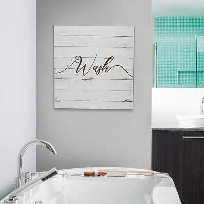Renditions Gallery Rustic Wash Sign Bathroom Décor Gallery Wrapped Canvas Wall Art, 12x12,
