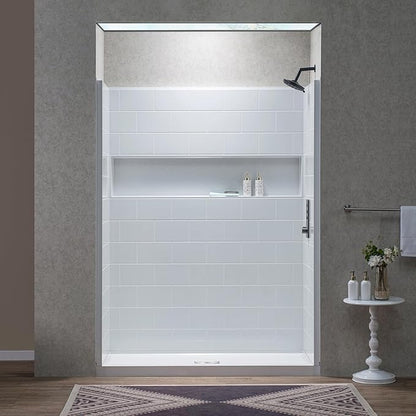 WOODBRIDGE 60"L x 32"W Shower Combo Kits with Glue Up Shower Walls in Glossy White and Shower Base with Center Drain in White