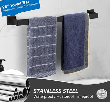Towel Bar 2 Pack for Bathroom 28 Inch Matte Black Towel Holder 12/16/20/24/28/32/36 Inch Stainless Steel SUS304 Rustproof Towel Rack Modern Square Towel Rod for Bathroom Wall (2, Matte Black, 28 Inch)