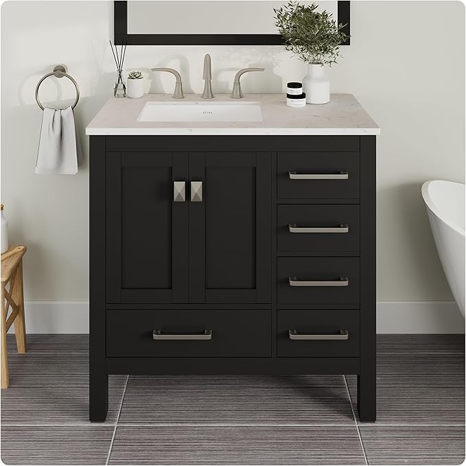 Eviva Aberdeen 36 inch Espresso Transitional Bathroom Vanity with White Carrara Quartz Countertop and Undermount Porcelain Sink