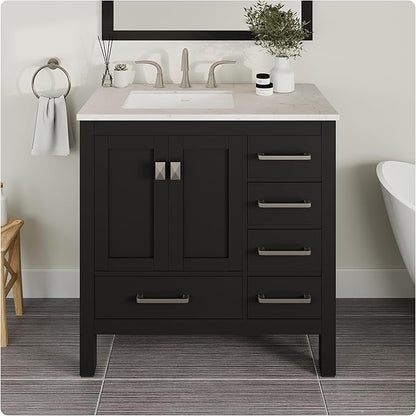 Eviva Aberdeen 36 inch Espresso Transitional Bathroom Vanity with White Carrara Quartz Countertop and Undermount Porcelain Sink