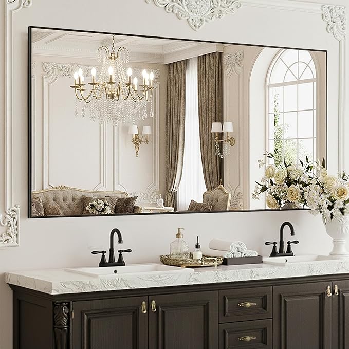 FICTOR Bathroom Vanity Mirror for Over Sink, 60" x 36", Black | Anti-Rust Frame, Shatterproof Tempered Glass, Vertical/Horizontal Wall Mounted Mirror for Bedroom, Entryway, Living Room