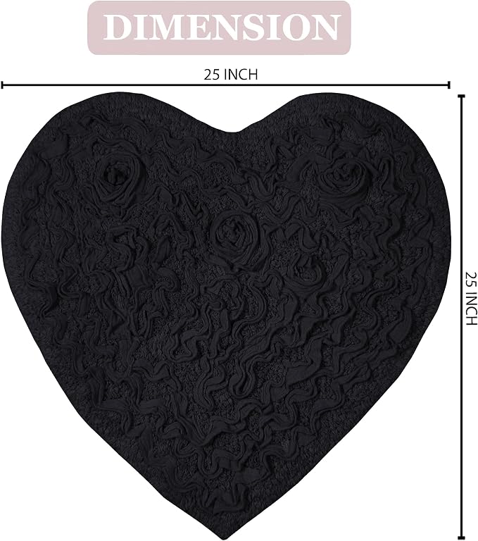 Home Weavers Bell Flower Collection 100% Cotton Tufted Bath Rugs, Extra Soft and Absorbent Bath Rugs, Non-Slip Bath Mats, Machine Washable, Bath Mats for Bathroom Floor and Tub, 25"x25" Heart, Black