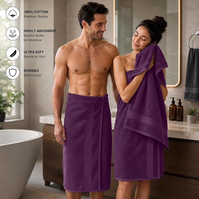 DAN RIVER 600 GSM Cotton Large Bath Towels Set of 4, 27 x 54 Inches, Purple | Larger & Lighter Weight Towels for Bathroom - Highly Absorbent & Quick Dry 100% Cotton Bath Towel Set for Home, Spa & Hotel
