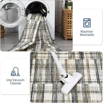 10x13 Area Rug for Living Room Washable Rugs Farmhouse Rug for Bedroom Large Rug Modern Non Slip Carpet Stain Resistant Throw Rugs for Dining Room Office Classroom, Blue/Beige