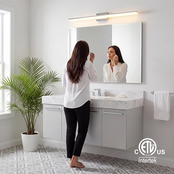 mirrea 48in 5CCT Brushed Nickel LED Vanity Lights for Bathroom Over Mirror | 5 color temperatures,Adjustable light angle,ETL listed,Dimmable,Bathroom lighting fixtures,Eye-friendly,Frosted acrylic shade